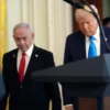 Foto com o presidente dos EUA, Donald Trump e o primeiro-ministro de Israel, Benjamin Netanyahu